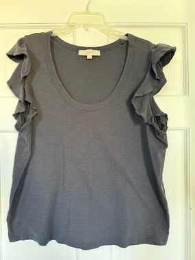 LOFT Slate Gray Ruffle Sleeve Scoop Neck Tank